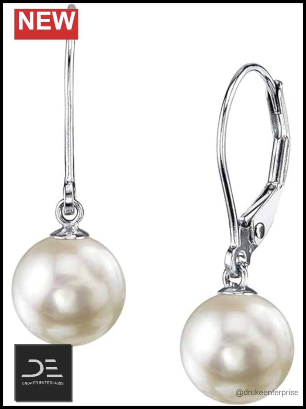 Real Japanese Akoya Pearl Leverback Earrings 14K White Gold Fine Jewelry